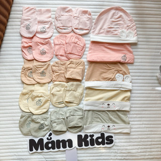  Phụ kiện Set mũ bao chân   bao tay  LAPOMME  sz 0-3m cho bé sơ sinh 