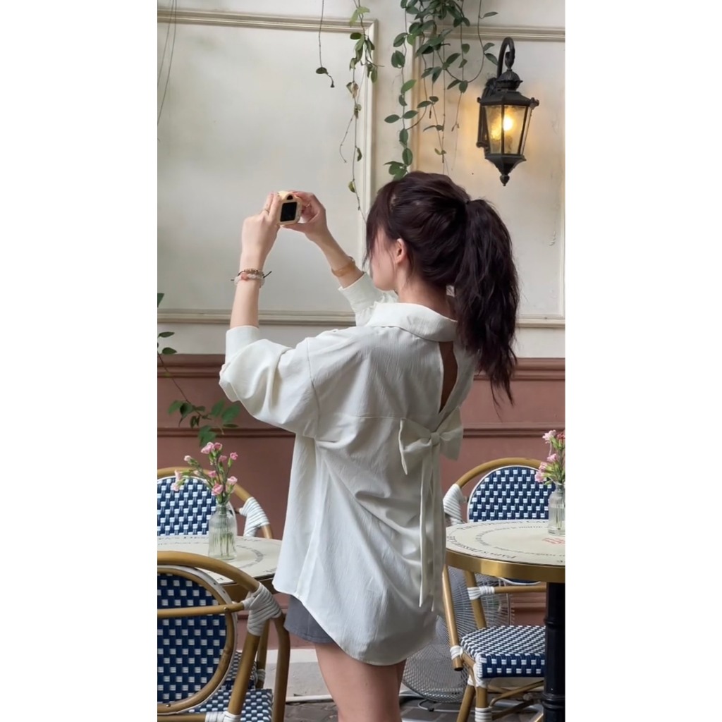 Áo Sơ Mi Kiểu Học Sinh Đính Nơ Sau Lưng Điệu Đà HALOG.STORE | BigBuy360 - bigbuy360.vn