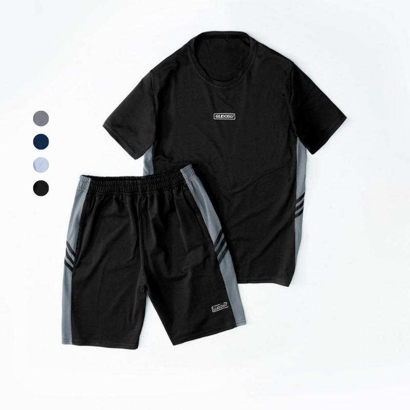 Bộ quần áo thể thao nam cộc tay mùa hè vải cá sấu GUDOSU cao cấp phối màu