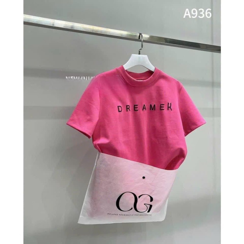 Áo cộc hồng chữ đen
