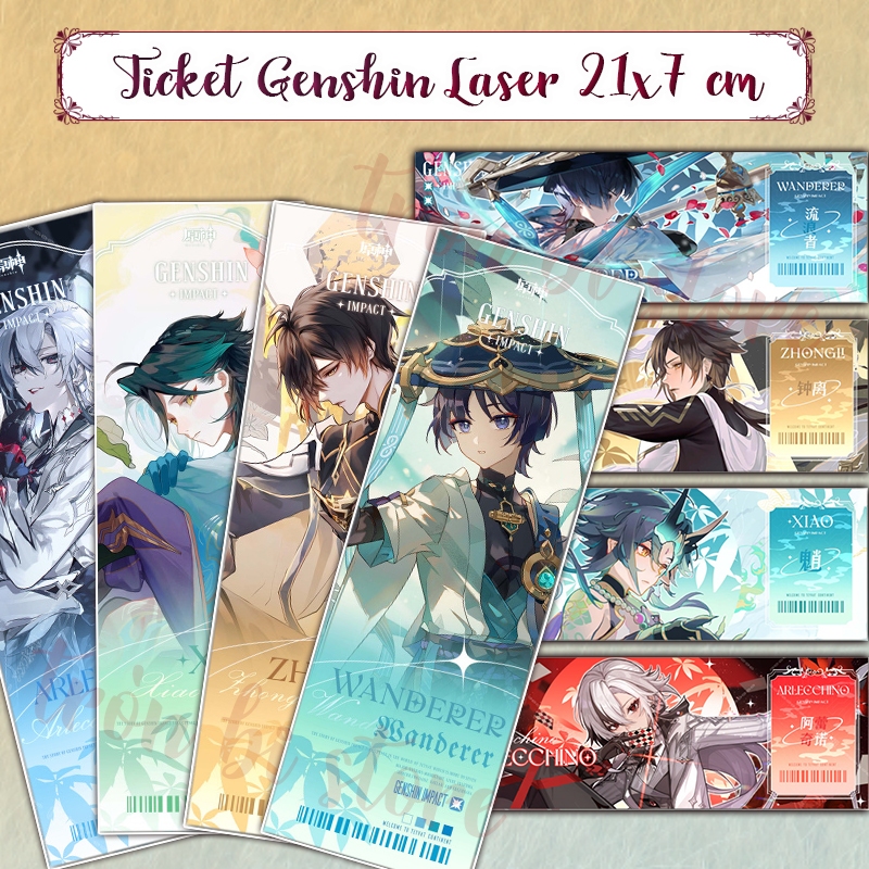 Ticket Genshin Impact Laser UV 21x7 cm 2 mặt nhiều nhân vật