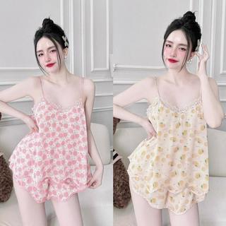 Bộ ngủ lụa 2 dây mặc hè chất lụa latin phối ren bigsize 5O~1OOkg đồ bộ 2 dây quyến rũ bigsize Xinh