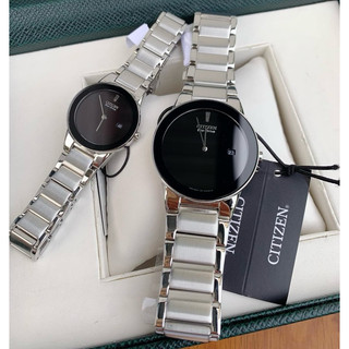 Đồng hồ đôi nam nữ dây thép citizen eco drive ga1050-51e và au1060-51e