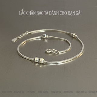  Lắc chân nữ Bạc ta dây mì vuông gắn bi tối giản dài 23.5cm có tăng đơ dành cho bạn gái - Bạc thật TTA Jewelry TTA LC005 
