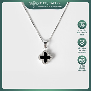 Dây chuyền bạc nữ TLEE cỏ bốn lá hai mặt đen trắng may mắn TLEE JEWELRY D0126