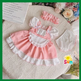 SET 4 MÓN (váy + quần chíp + turban + tạp dề), váy lolita cho bé gái từ 6 đến 18kg/ VÁY LOLITA TẠP DỀ HỒNG