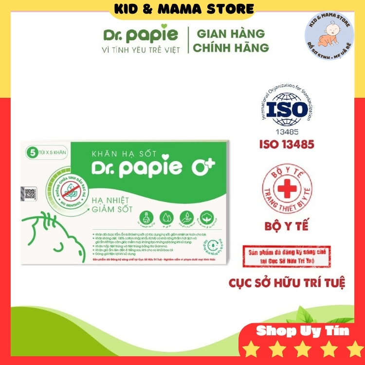 khăn lau hạ sốt Dr.papie cho bé hạ nhiệt chuẩn Nhi Khoa, ngăn ngừa co giật hộp 25 gói Kid Mama Store