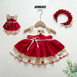 [3-28kg] Váy công chúa lụa cherry đỏ RIOKIDS đầm đầy tháng thôi nôi cho bé gái sơ sinh TT41