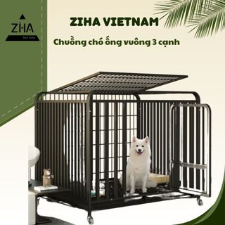  Chuồng chó inox ZIHA lồng chó mèo nan ống cao cấp sơn tĩnh điện có bánh xe giúp di chuyển dễ dàng 