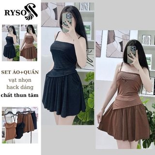 Set Áo 2 Dây Nữ Kèm Quần Váy Xoè, Set Bộ Nữ Hai Dây Lệch Vai Chất Thun Tâm Váy Ngắn RYSO FASHION