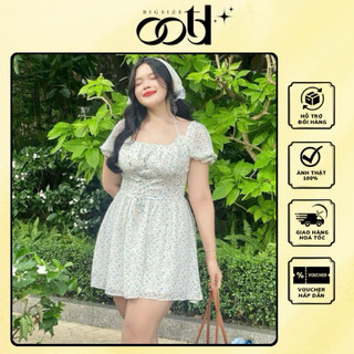 Đầm hoa nhí mùa hè ootd bigsize dáng ngắn đan dây eo buộc cổ
