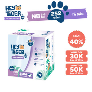 Thùng Tã/Bỉm Dán Hey Tiger Super Jumbo Size NB (3-5kg) - 252 miếng