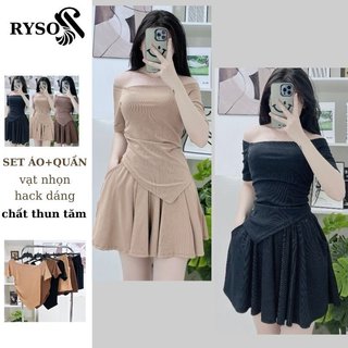 Set Áo Trễ Vai Nữ Kèm Quần Váy Xoè, Set Bộ Nữ Lệch Vai Chất Thun Tâm Váy Ngắn RYSO FASHION