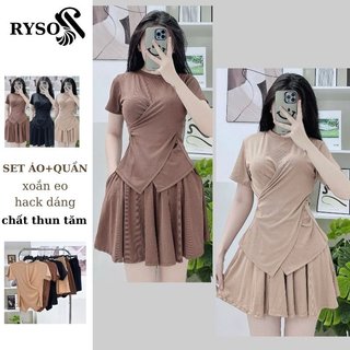 Set Áo Xoắn Eo Nữ Kèm Quần Váy Xoè, Set Bộ Nữ Hack Eo Chất Thun Tâm Váy Ngắn RYSO FASHION