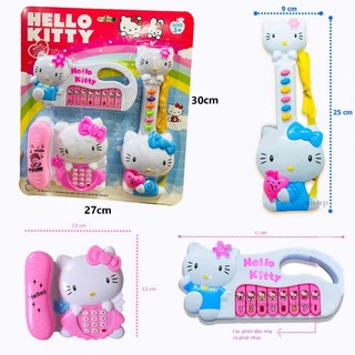 Bộ đồ chơi 3 món đàn mèo kitty gồm 1 đàn ghita, 1 đàn organ và 1 điện thoại-Đàn Piano Ghi Ta cho bé