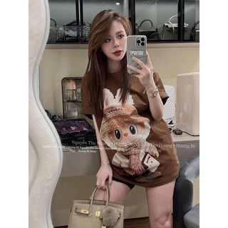 Maihuong⚡️áo labubu thỏ nâu cộc tay cho nữ