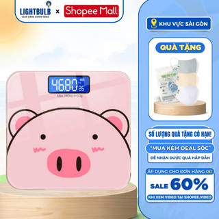Cân Sức Khỏe Điện Tử Lightbulb Heo Hồng Mặt Kính Cường Lực Chịu Tải Đến 180kg Độ Chính Xác Cao Tuyệt Đối Tặng Kèm Pin