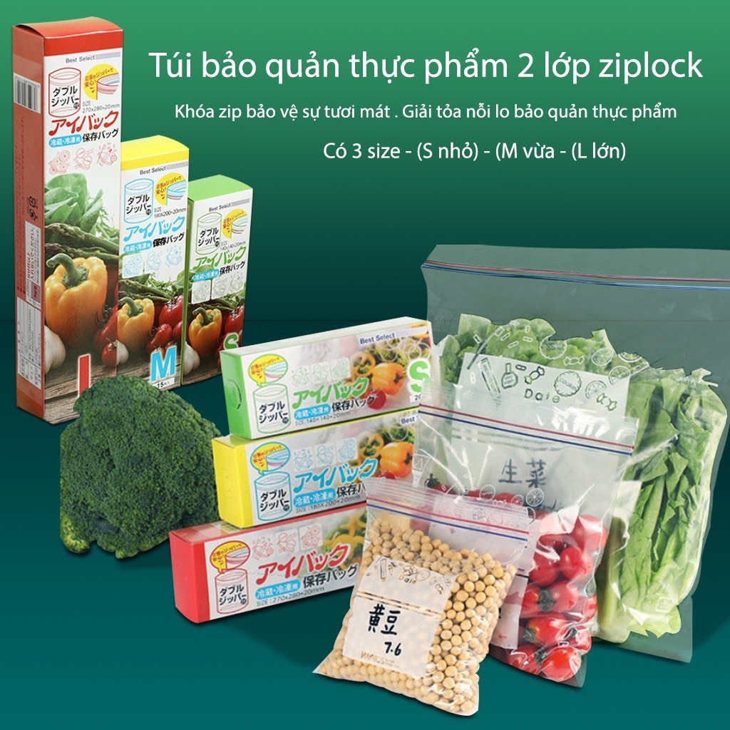 Set 3 túi Zip đựng thực phẩm trong suốt cao cấp