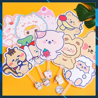 Quạt cầm tay đáng yêu, quạt nhựa học sinh in hình thú 2 mặt cute