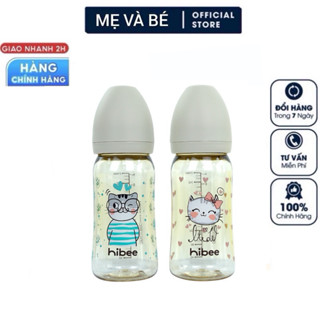 [KÈM DEAL SỐC] Bình sữa Hibee Hàn quốc họa tiết mèo xinh xắn, 8 van thoát khí chống đầy hơi tốt nhất trong các bình sữa