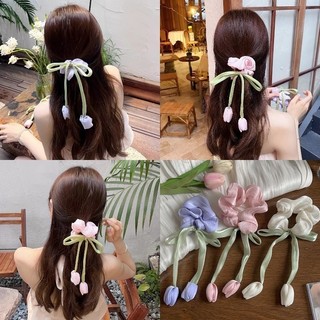 Scunchies Lụa Bóng Hoa Tuy Líp Tiểu Thư