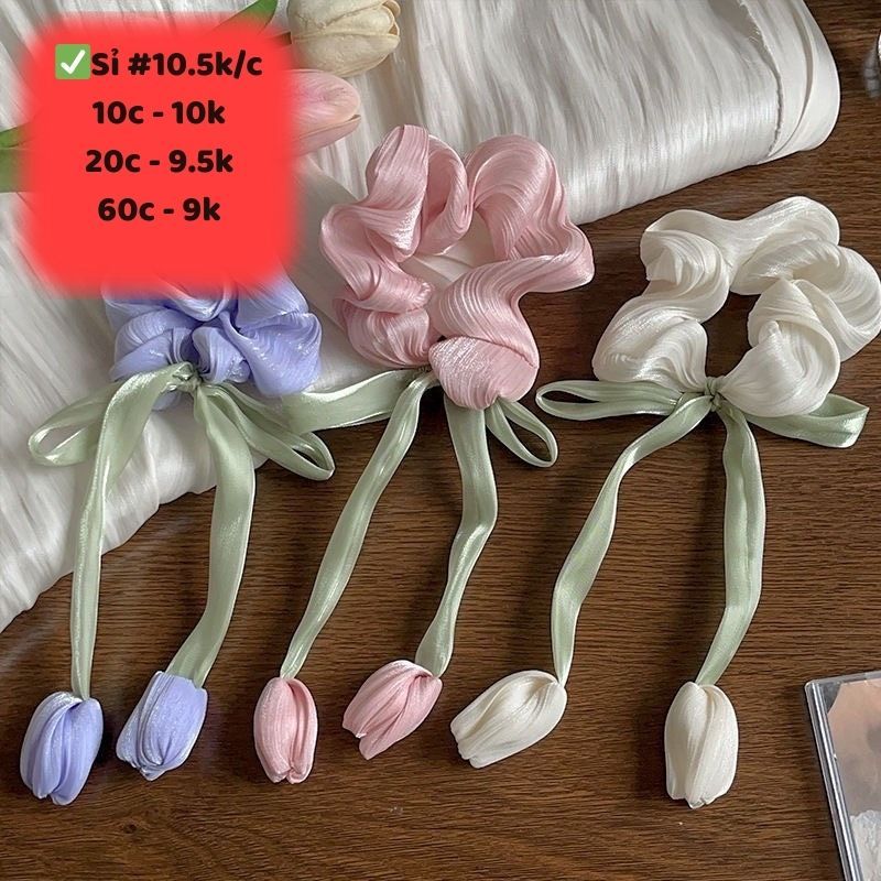 Scunchies Lụa Bóng Hoa Tuy Líp Tiểu Thư