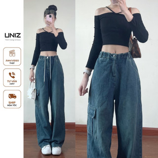  Quần jeans nữ dáng suông ống rộng túi hộp dây rút eo QuanJeandayrutbung9899 P0K42 