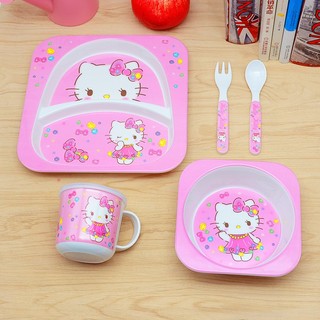 Set cốc bát đĩa nhựa hình Hello Kitty