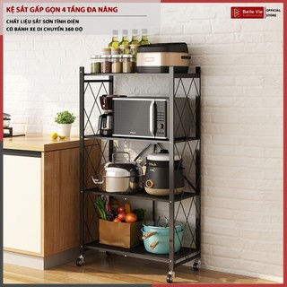 Kệ Sắt Đa Năng 4 Tầng BELLEVIE Kệ Để Đồ Nhà Bếp Gấp Gọn Có Bánh Xe Sơn Tĩnh Điện Cao Cấp