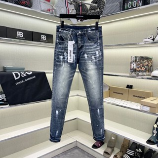 Quần jean nam Purple xanh bạc rách nhẹ vảy sơn nhăn 3D dọc ống 4 cúc mác lụa cao cấp QJ561P