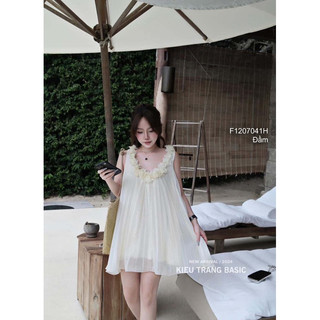 Đầm suông sát nách cổ phối bèo hoa sang trọng VIENS STORE