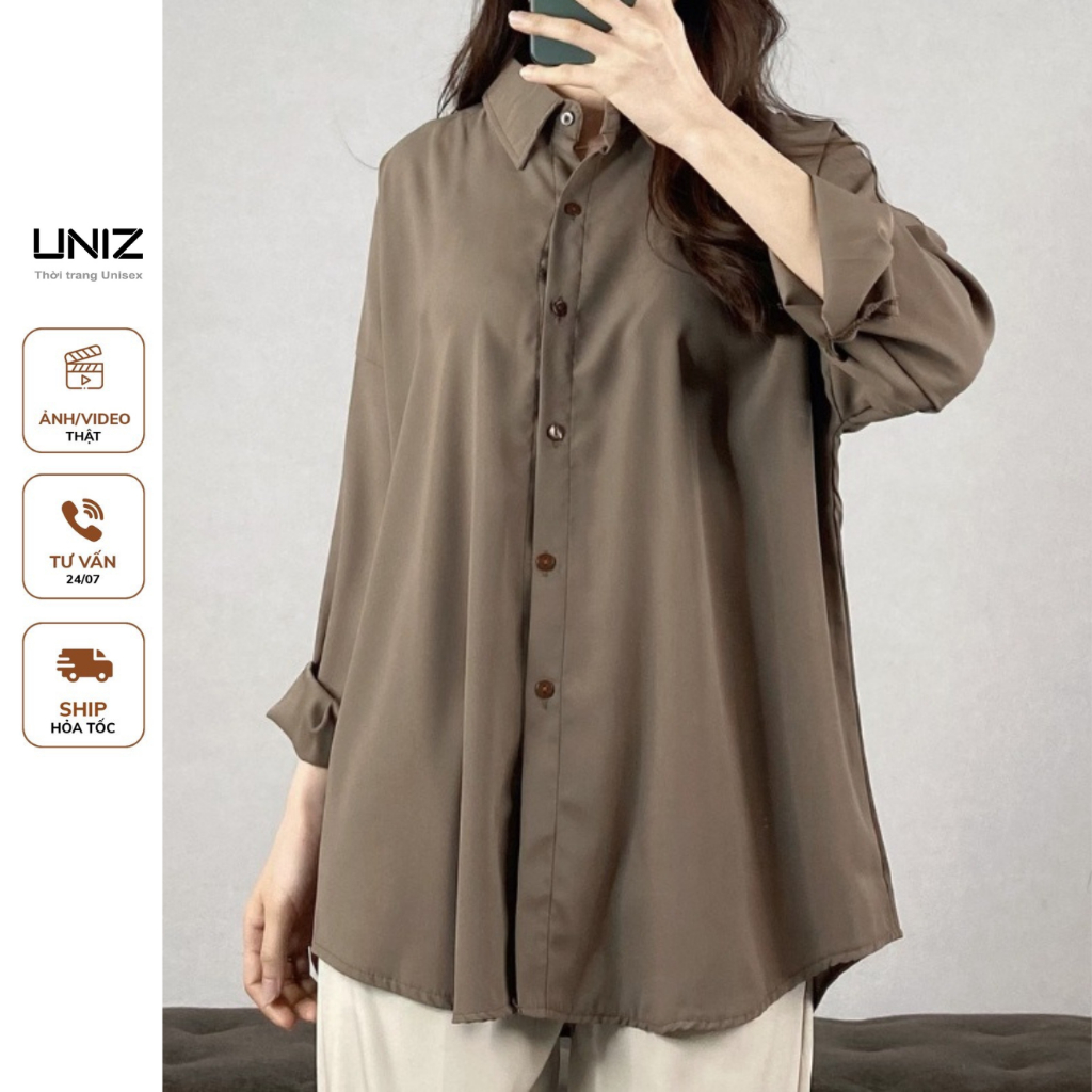 ( Ảnh thật ) Áo sơ mi voan lụa trơn dài tay basic uniz - SM00105