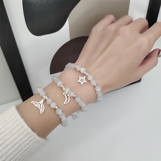 Lắc tay bạc nữ tlee đá mắt mèo treo charm bạc xinh xắn tleejewelry lt0304