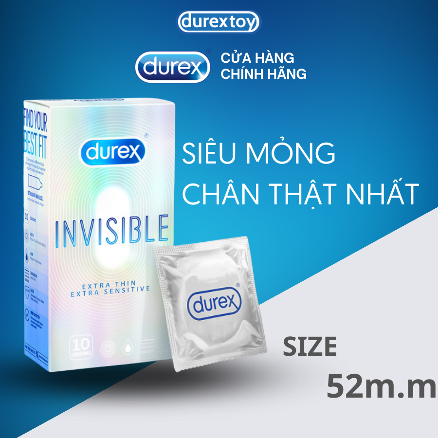 Bao cao su Durex Invisible siêu mỏng size,chân thật, hộp 10 bao chính hãng