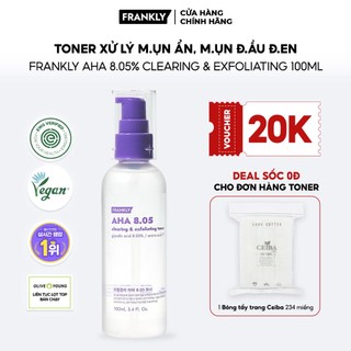 Toner xử lý mụn ẩn, mụn đầu đen Frankly AHA 8.05% Clearing & Exfoliating 100ml