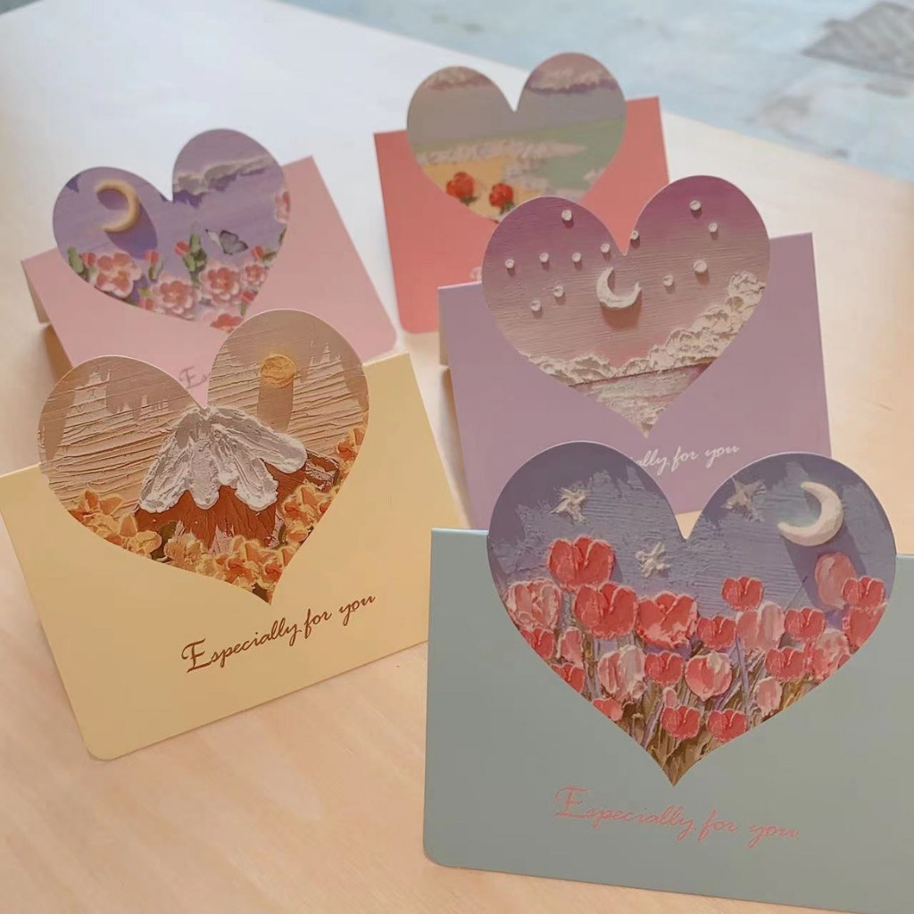 B5-5. Thiệp trái tim in hình 3D, thiệp Valentine, thiệp Woman's day, Mother's day