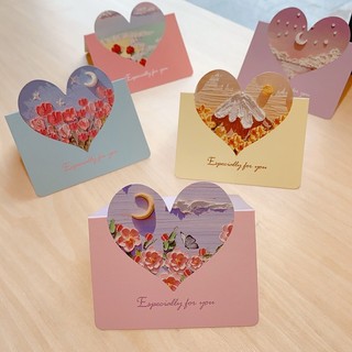 B5-5. Thiệp trái tim in hình 3D, thiệp Valentine, thiệp Woman's day, Mother's day