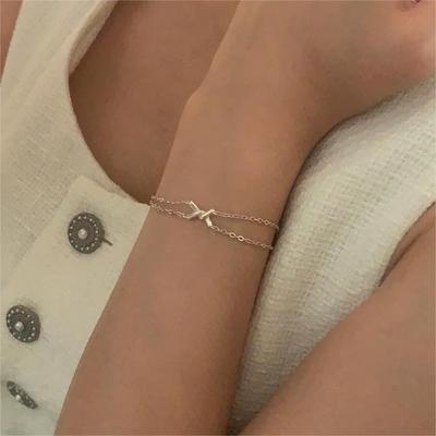Lắc tay bạc nữ TLEE dây kép mặt XX xoắn trơn Basic TLEE JEWELRY LT0368