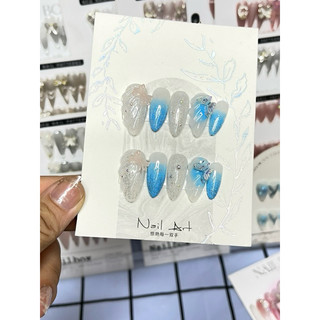 Nailbox thiết kế M65 móng tay giả màu trắng thạch om xanh dương ovan #nailboxthietke #mongtaygia,#nail