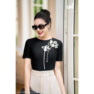 Áo Thun Nữ UNIVTH Cổ Tròn Dáng Ôm Đính Hoa Thanh Lịch 5UAT728 - UNI KOREAN FASHION
