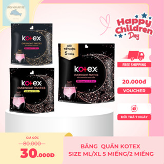 Băng Vệ Sinh QUẦN Kotex có 2 size M/L và L/XL gói 2 miếng/ 5 miếng