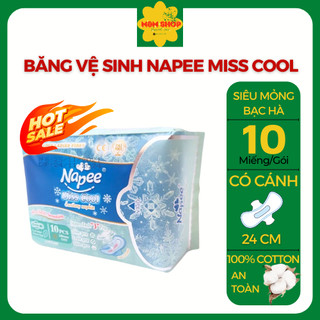 [Bán chay] 8 gói Băng vệ sinh Napee Miss Cool 24cm 10 miếng/gói the mát chip Anion kháng khuẩn siêu mỏng, siêu thấm hút
