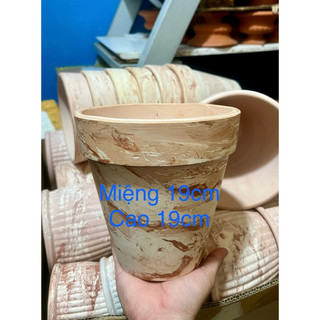 Chậu đất nung 19x19cm loang đỏ - chậu đất nung miệng 19cm