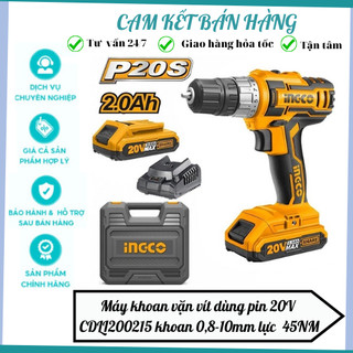 Máy khoan pin cầm tay 20V 10mm CDLI200215 hai tốc độ 400-1500rpm lực siết 45nm nhông cơ khí 2 tốc độ