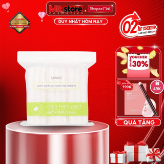 Bông tẩy trang MINISO Nhật Bản 180 miếng, cotton nguyên chất, siêu dai và mềm mại