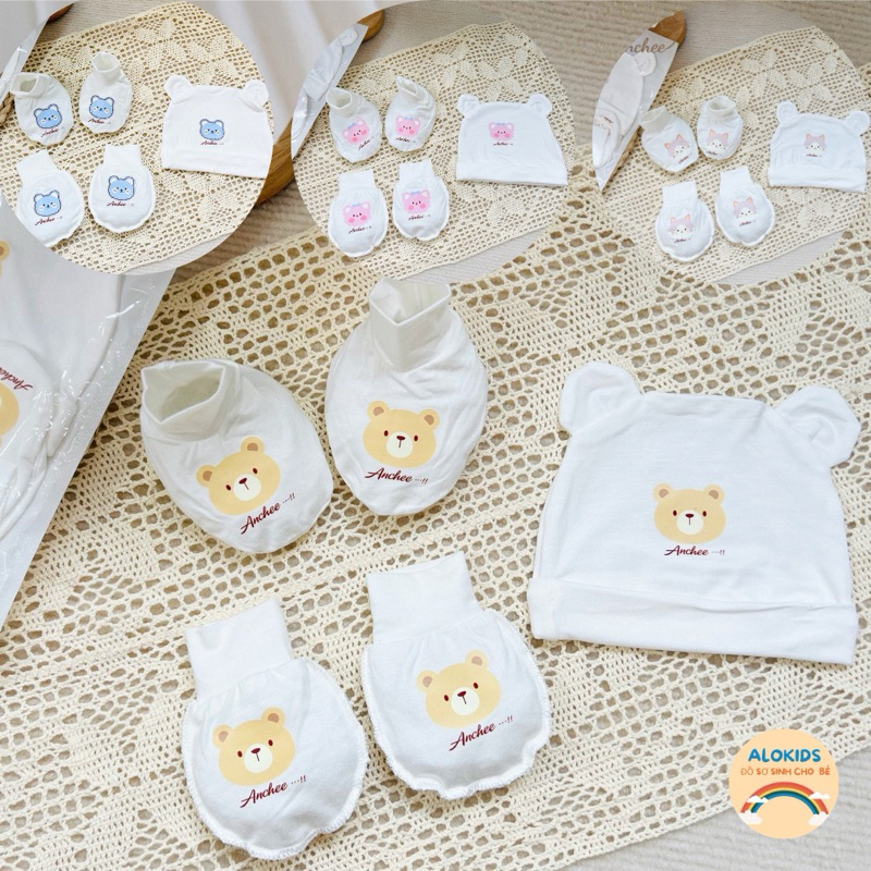 Hót Sét mũ bao tay bao chân bé trai bé gái sơ sinh phong cách Hàn Quốc chất petit mềm mịn co dãn 4 chiều thấm hút mồ hôi