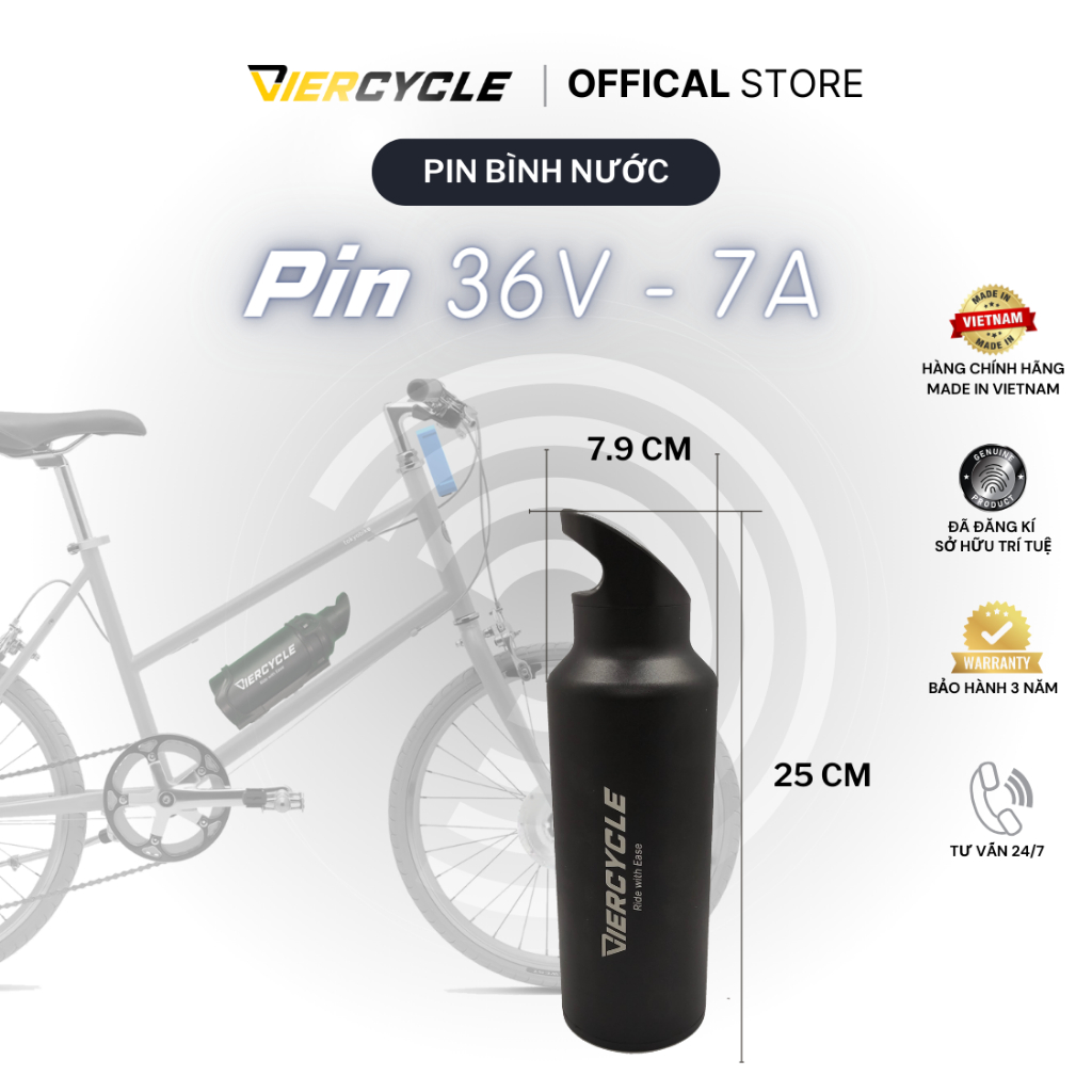 [Phụ Kiện Xe Đạp Điện] Pin Bình Nước 36V 7Ah - VIERCYCLE