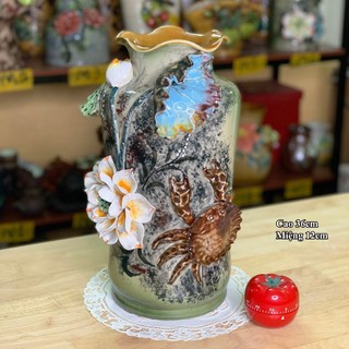 Bình hoa gốm bát tràng hoạ tiết đắp nổi & hoạ tiết vẽ trên nền gốm các dáng gqa2498