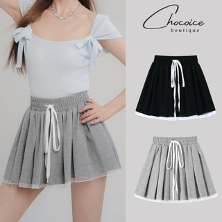 Chân váy xoè xếp ly lưng thun Chân váy xoè lưng thun xếp ly phối ren Chân váy trơn xờ hottrend phong cách Y2K DT0001