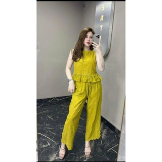 Set quần áo thêu ren boi họa tiết caryln - set quần áo bao gồm áo thêu, quần dài 2 lớp